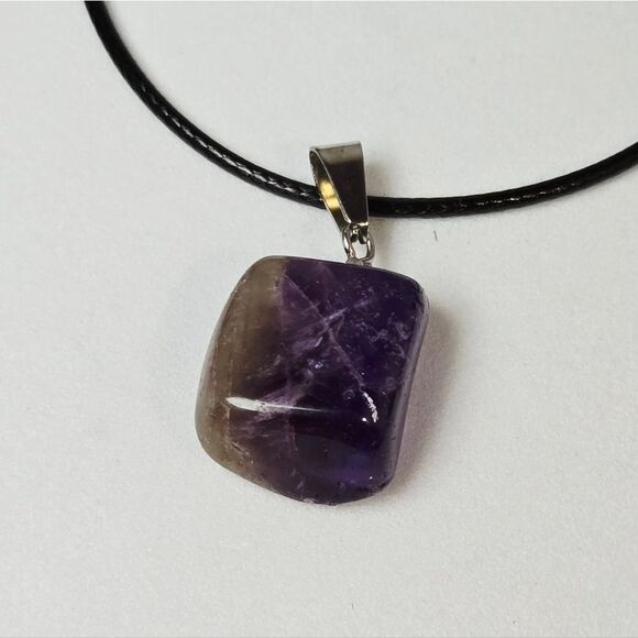 Hand Crafted Jewelry - Amethyst Purple Geometric Natural Stone Pendant Necklace Abstract Crystal